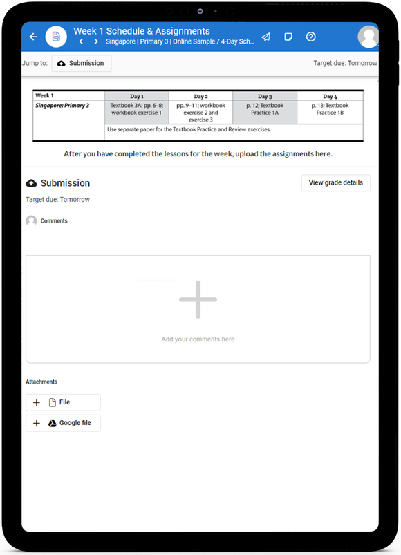 Singapore 3 Primary Math 2022  - Online Schedule