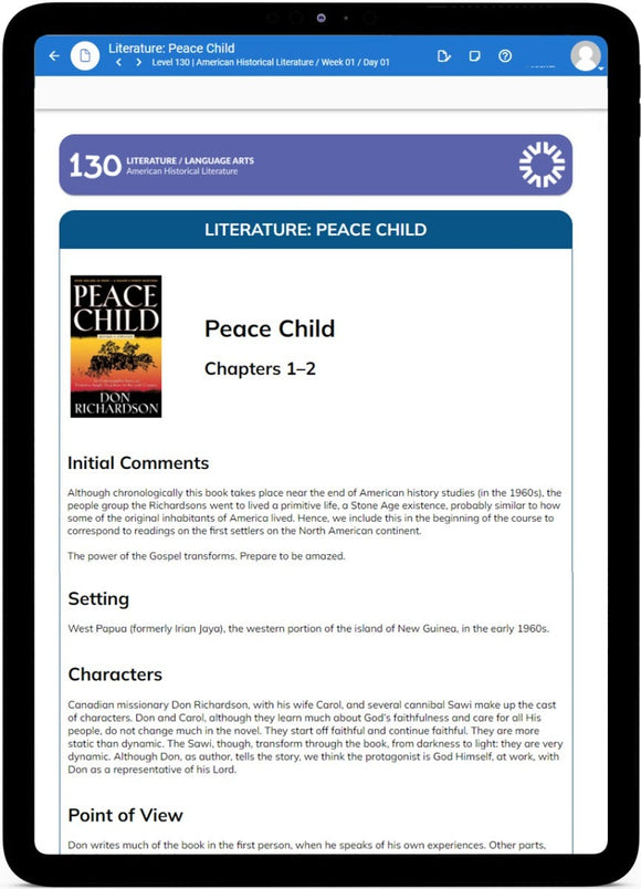 Literature  130  OnlinePro Instructor's Guide SetAmerican Historical LiteratureAge Range: 13-15Grade Range: 8-10
