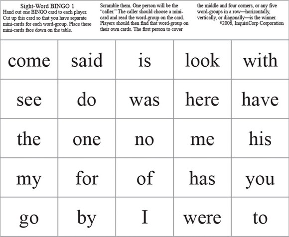 Letter & Word BINGO Cards