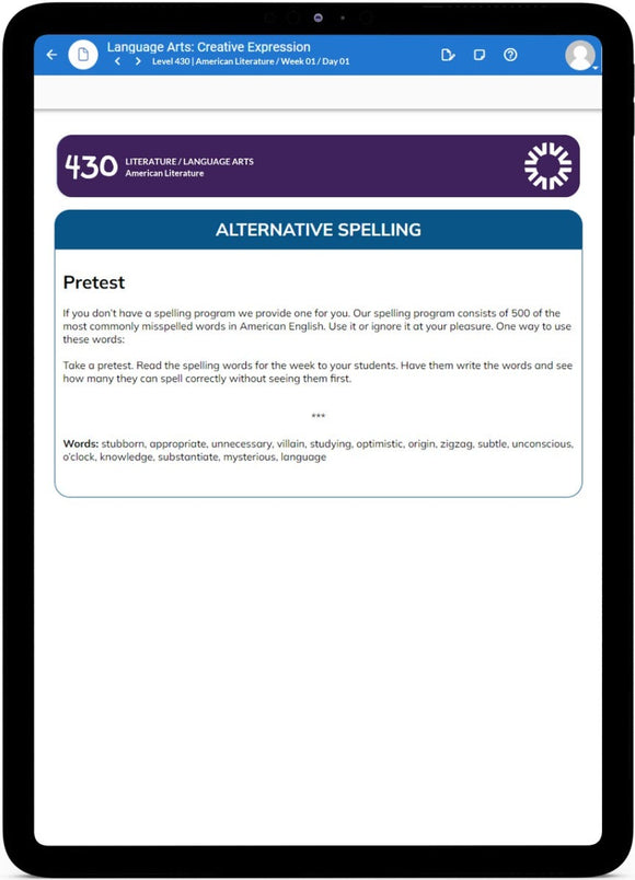 Literature 430  OnlinePro Intructor's Guide SetAmerican LiteratureAge Range:17-18Grade Range:11-12