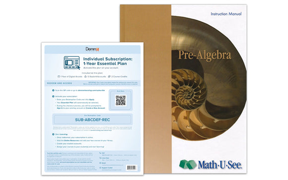 Math-U-See Pre-Algebra Instruction Manual + Essential Plan - Annual Access Card