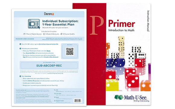 Math-U-See Primer Instruction Manual & Annual Access Card