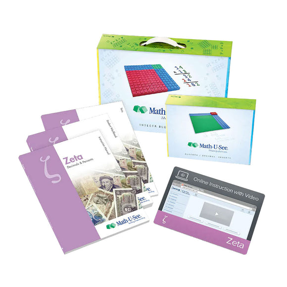 Math-U-See ZetaZeta extends the student's concept of place value to the right of the decimal point. Students learn to complete core operations with decimals. The connection between fractions and decimals is presented.Age Range: 11-13Grade Range: 6