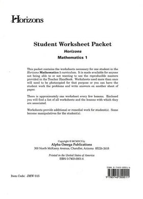 Horizons Math 1: Student Worksheet Packet