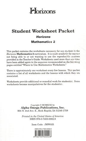 Horizons Math 2: Student Worksheet Packet