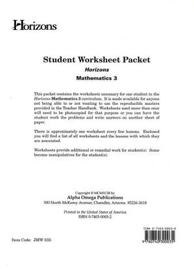 Horizons Math 3: Student Worksheet Packet