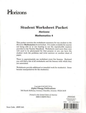 Horizons Math 4: Student Worksheet Packet