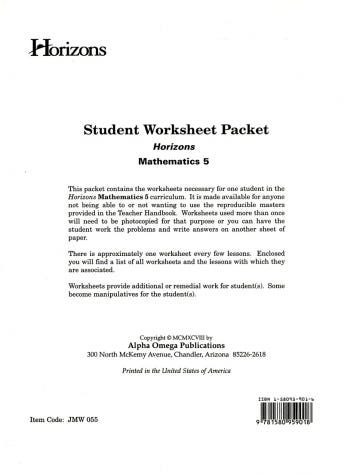 Horizons Math 5: Student Worksheet Packet