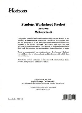 Horizons Math 6: Student Worksheet Packet