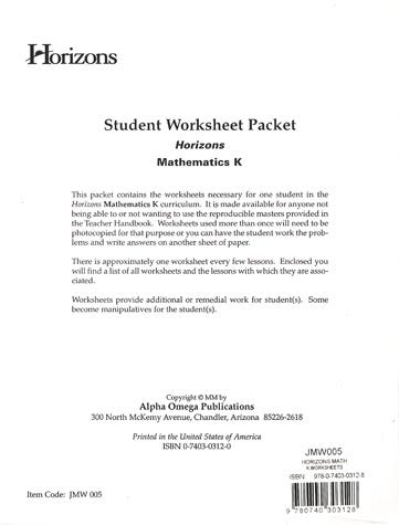 Horizons Math K: Student Worksheet Packet
