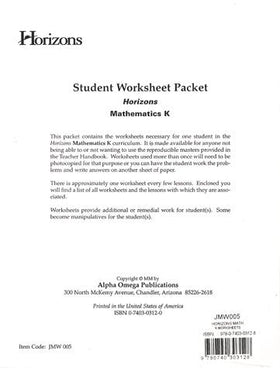 Horizons Math K: Student Worksheet Packet