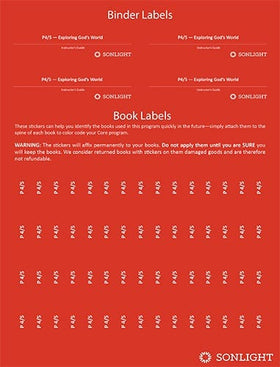 Sheet of Book Labels Pre-K