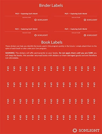 Sheet of Book Labels Pre-K
