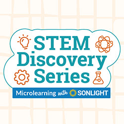 Logo for STEM Discovery Series with Sonlight on a checkered background