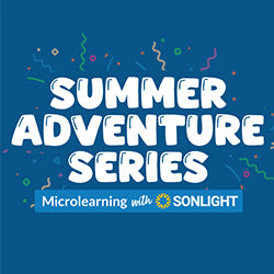 Promotional graphic for 'Summer Adventure Series' microlearning with SONLIGHT on a blue background.