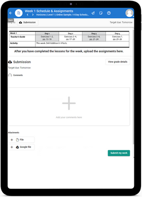 Horizons Math, Level 1 - Online Schedule