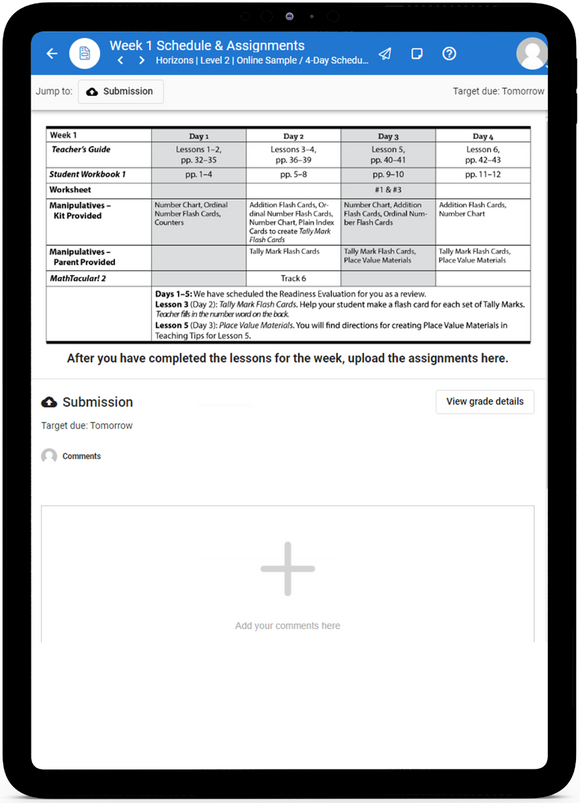 Horizons Math, Level 2 - Online Schedule