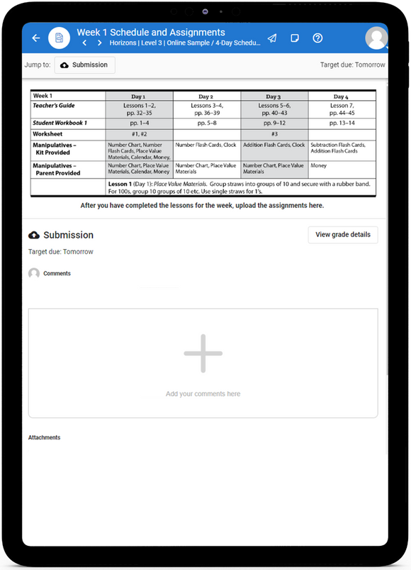 Horizons Math, Level 3 - Online Schedule