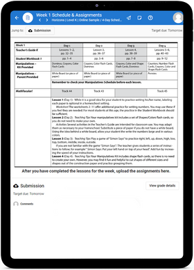 Horizons Math, Level K - Online Schedule