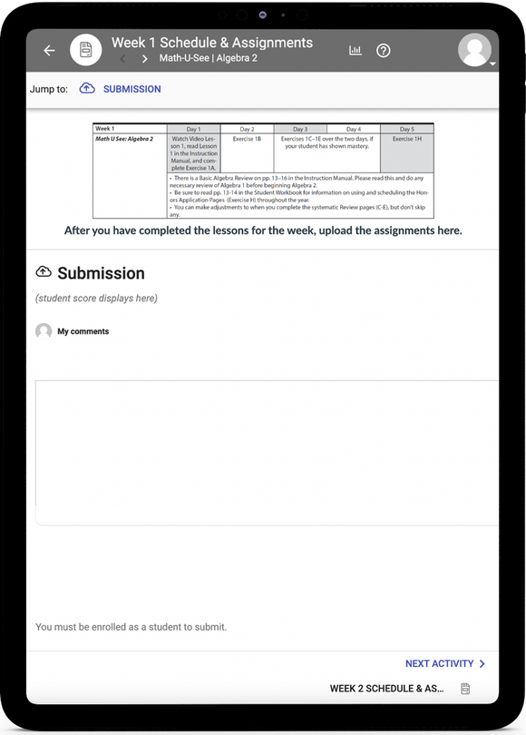 Math-U-See Algebra 2 - Online Schedule