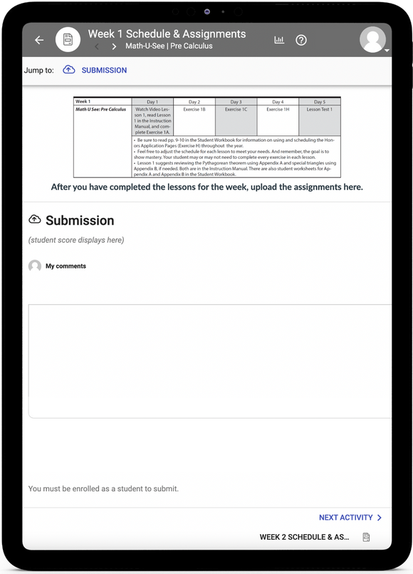 Math-U-See Precalculus- Online Schedule