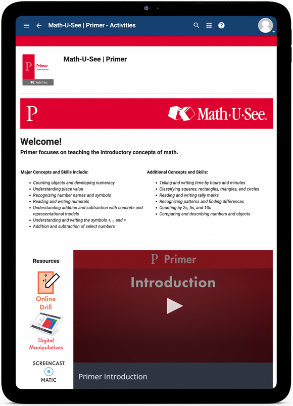 Math-U-See Primer - Online Schedule