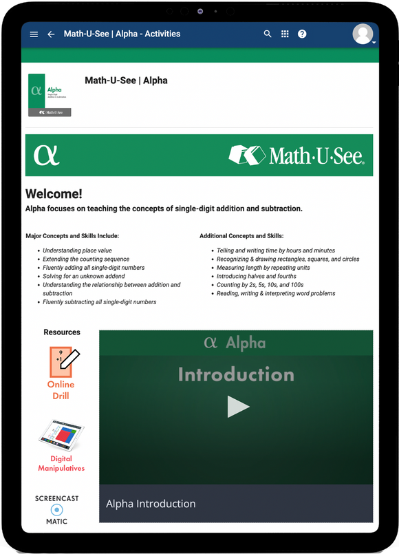 Math-U-See Alpha - Online Schedule