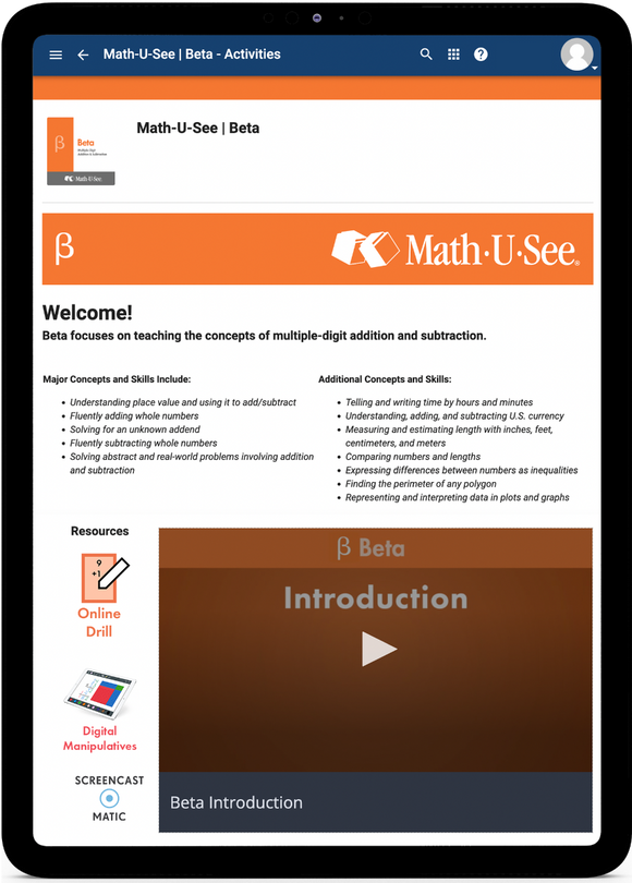 Math-U-See Beta - Online Schedule