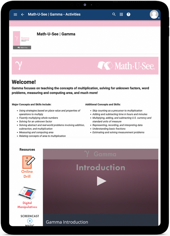 Math-U-See Gamma- Online Schedule