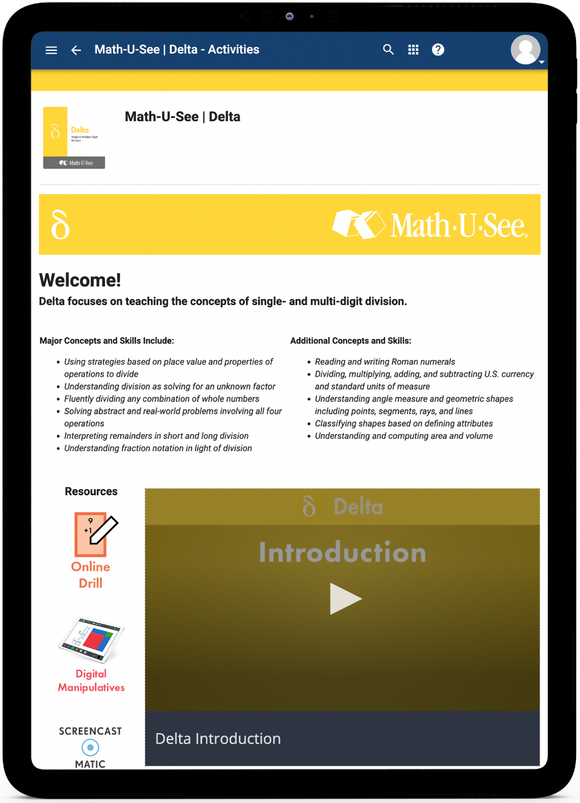 Math-U-See Delta - Online Schedule