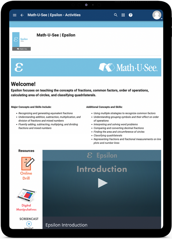 Math-U-See Epsilon- Online Schedule