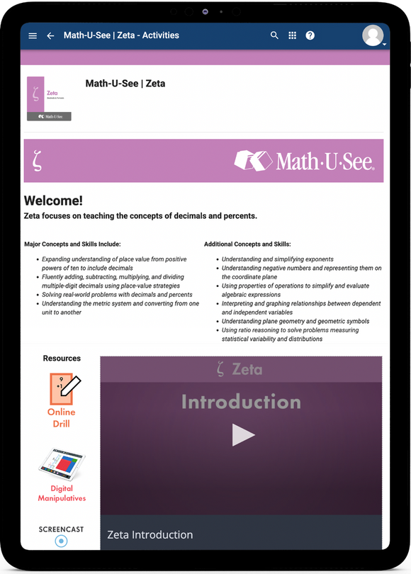Math-U-See Zeta - Online Schedule