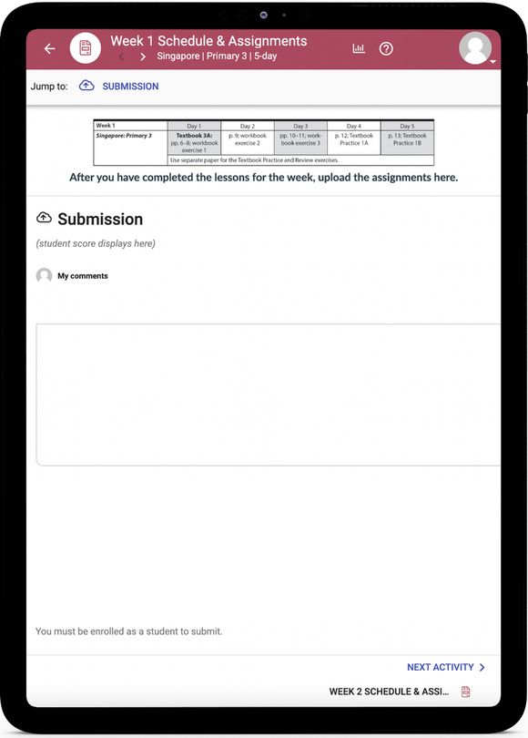 Singapore Math 3 - Online Schedule