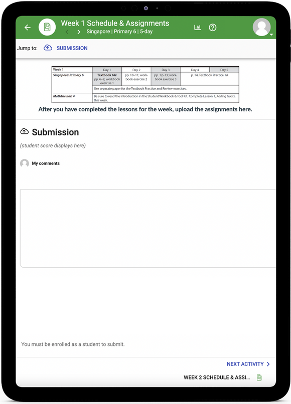 Singapore Math 6 - Online Schedule