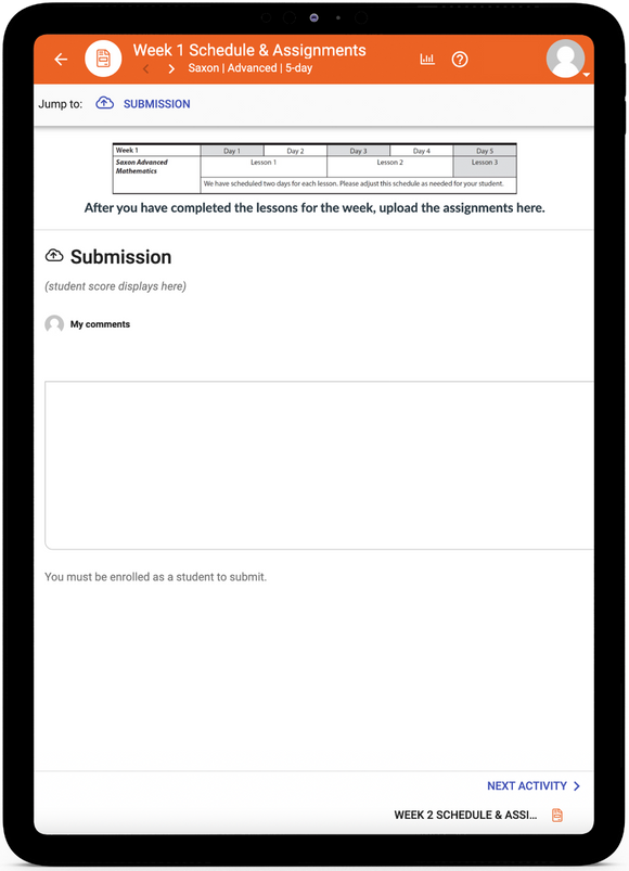 Saxon Advanced Math - Online Schedule