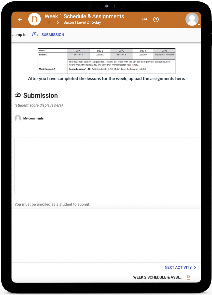 Saxon Math 2 - Online Schedule