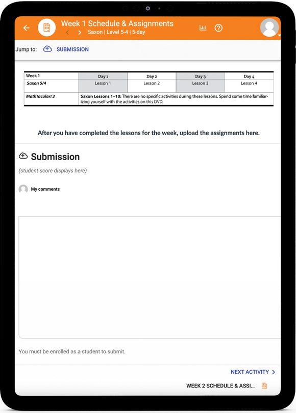 Saxon Math 5/4 - Online Schedule