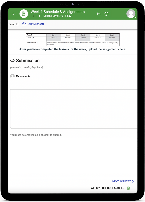 Saxon Math 7/6 - Online Schedule