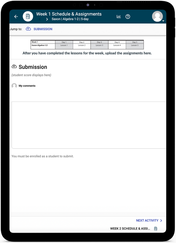 Saxon Math Algebra 1/2 - Online Schedule