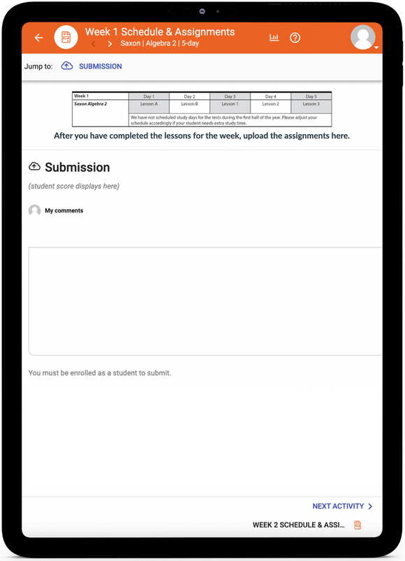 Saxon Math Algebra 2 - Online Schedule