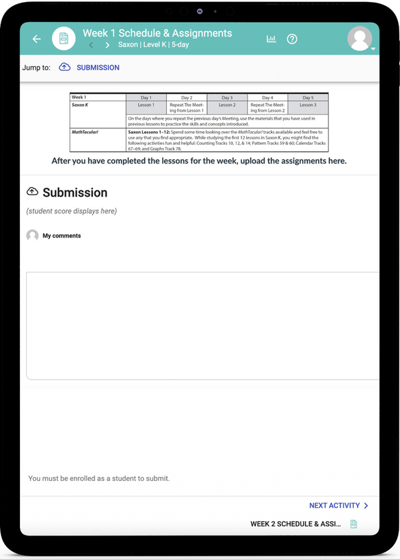 Saxon Math K - Online Schedule