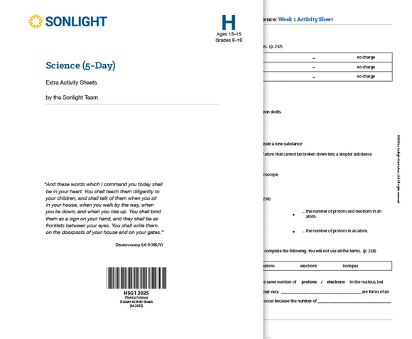 Extra Science H Student Activity Sheets | 5-Day