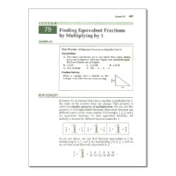 Saxon Math 6/5 WorksheetFinding Equivalent Fractions by Multiplying by 1 - Page 1Finding Equivalent Fractions by Multiplying by 1 - Page 2