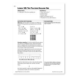 RightStart Math Level C Samplercomparing numbers, area and perimeter, simple 3-part equations, and fractions equal to one.
