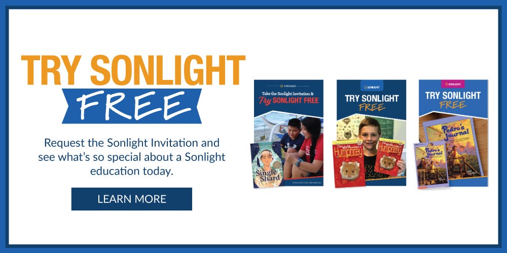 Try Sonlight Free! Request the Invitation for a free one week sample (and book!) and see what it's like to homeschool with Sonlight