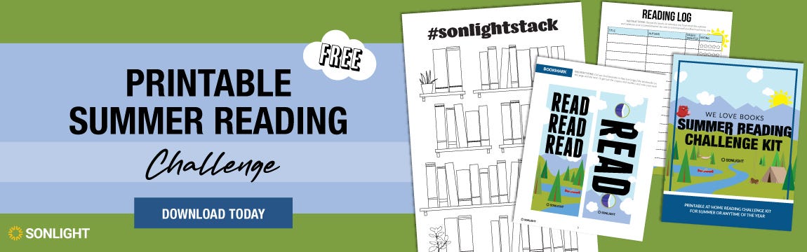 Track your summer reading progress with Sonlight's FREE Summer Reading Challege Kit + Printable Reading Chart