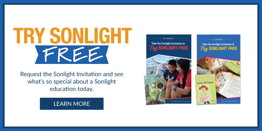 Try Sonlight Free! Request the Invitation for a free one week sample (and book!) and see what it's like to homeschool with Sonlight