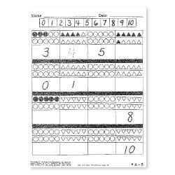 First Grade Math Worksheet: Miquon Math from the orange book: number values, addition and subtraction, telling time.