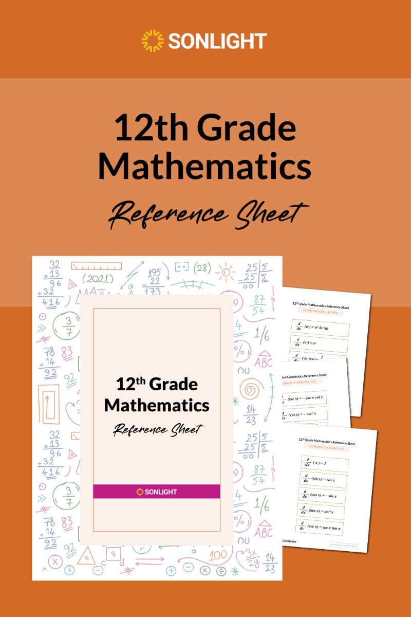 Twelfth Grade Math Formulas - FREE Download