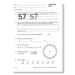 First Grade Math Worksheet: Saxon Math 1 sample worksheet: review of many different math skills